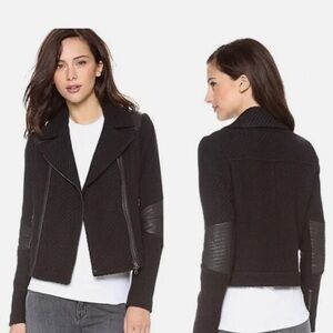 Vince Black tweed moto jacket with Leather trim